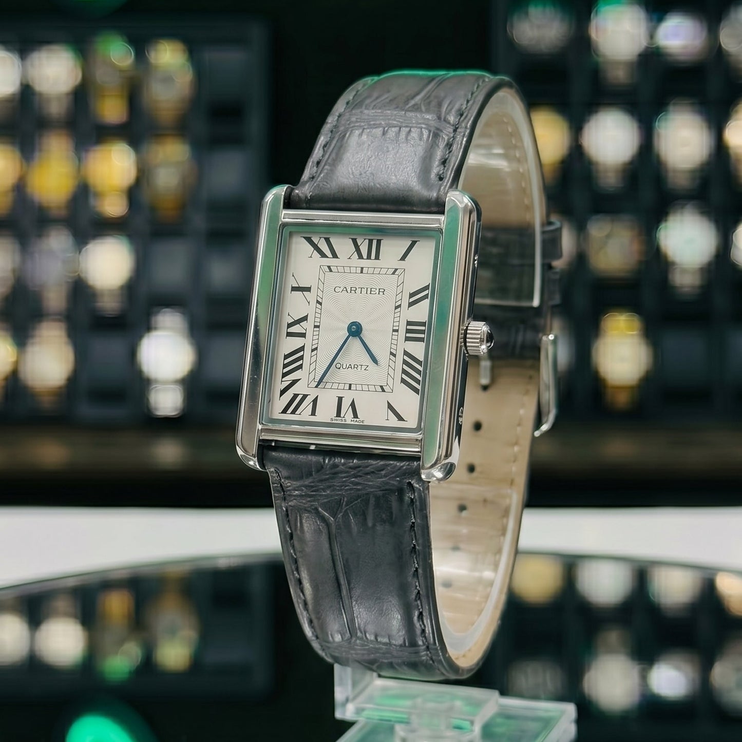 Cartear Tank – Black Leather Strap & White Dial