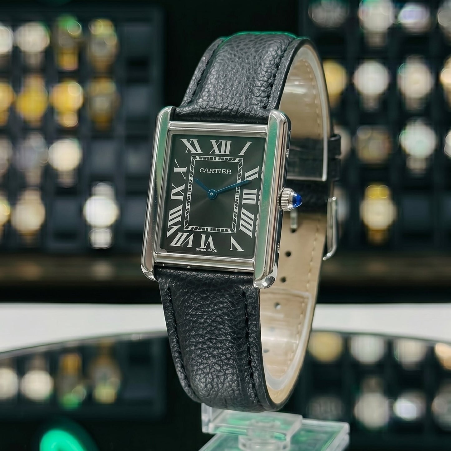 Cartear Tank – Black Leather Strap & Black Dial