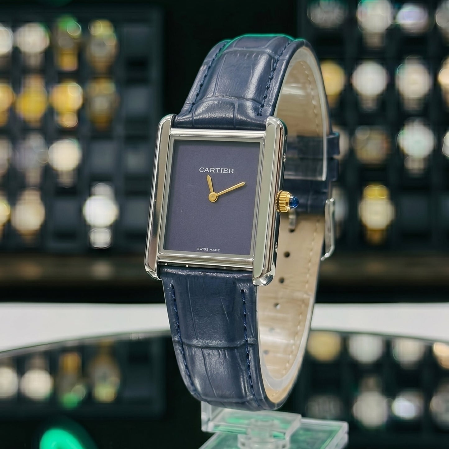 Cartear Tank – Navy Blue Leather Strap & Dial