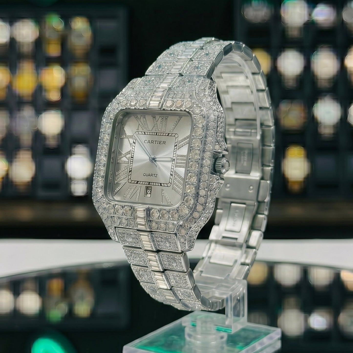 Cartear Iced Stone Diamond - White Dial