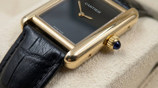 Cartear Tank – Black Leather Strap- Black Dial - Gold Case