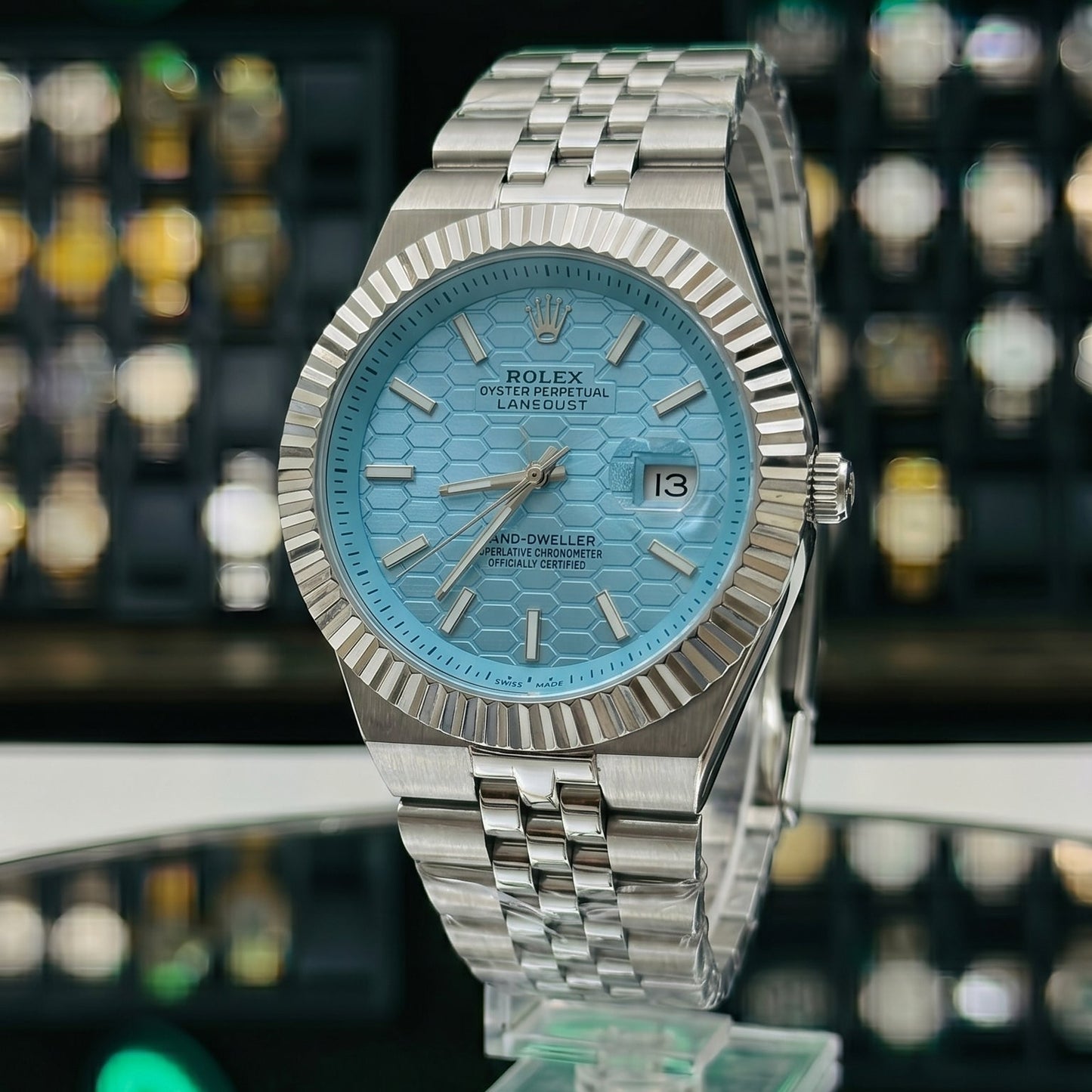 Rollie Land & Dweller Ice Blue Dial - Full Silver Steel