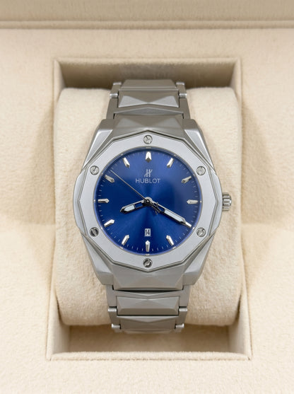Hublot  Diamond Cut– Blue Dial / Silver Chain