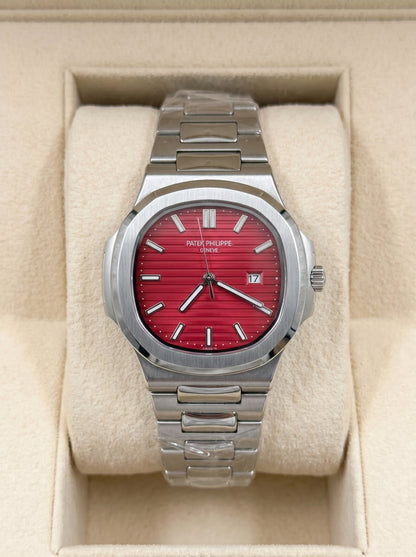 Patek Philippe – Red Dial / Silver Steel Chain