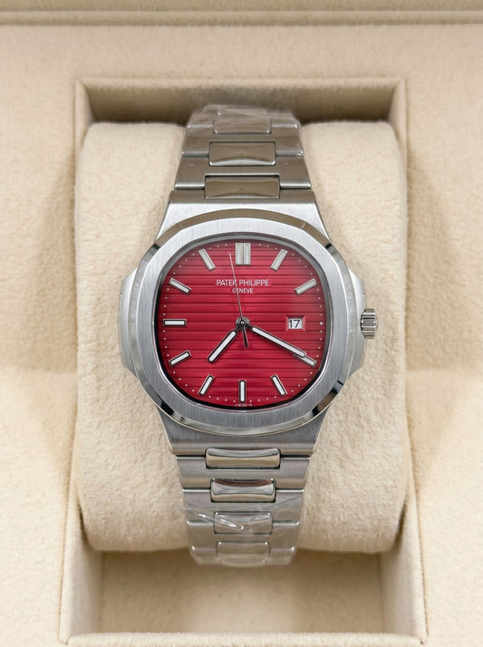 Patek Philippe – Red Dial / Silver Steel Chain