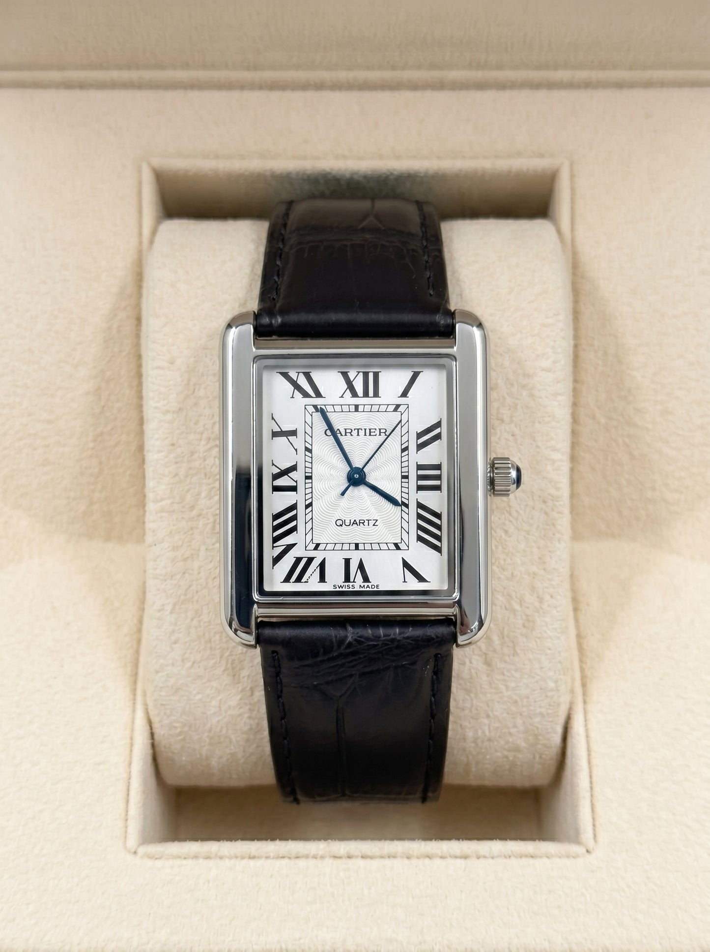 Cartear Tank – Black Leather Strap & White Dial