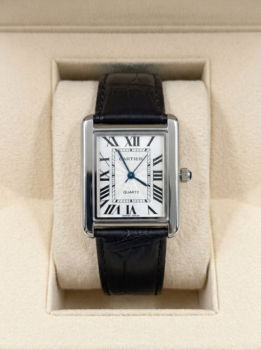 Cartear Tank – Black Leather Strap & White Dial