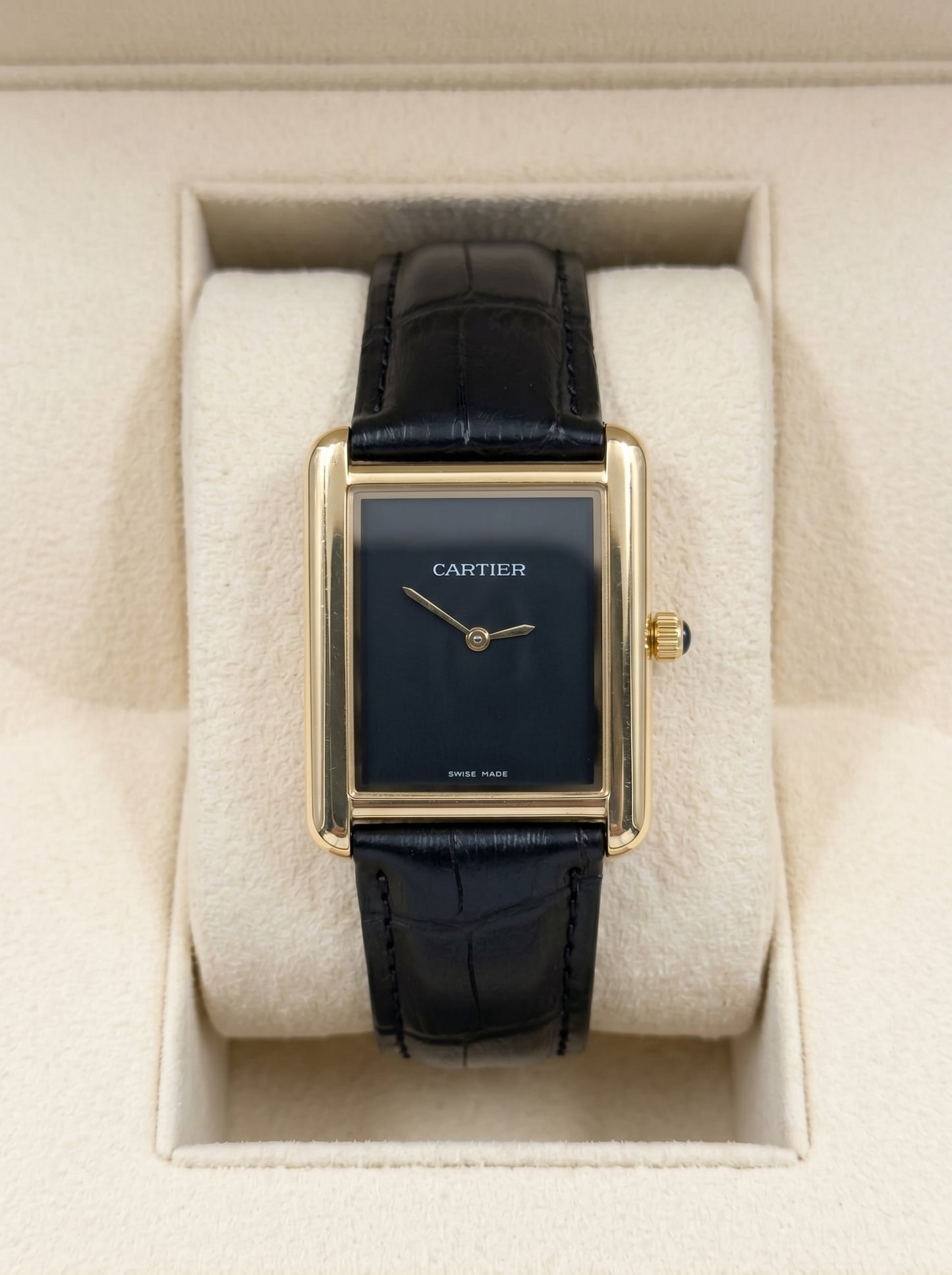 Cartear Tank – Black Leather Strap- Black Dial - Gold Case
