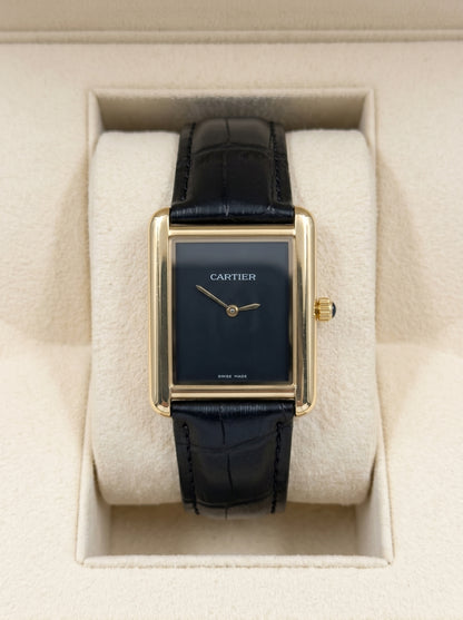 Cartear Tank – Black Leather Strap- Black Dial - Gold Case
