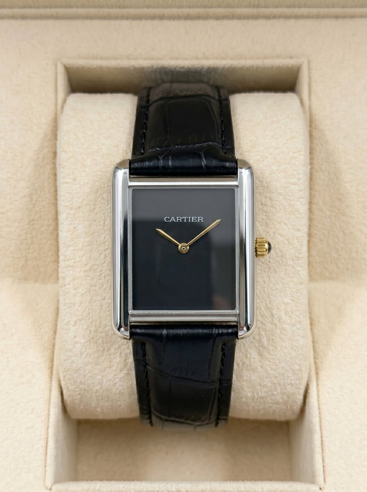 Cartear Tank – Black Leather Strap - Simple Black Dial