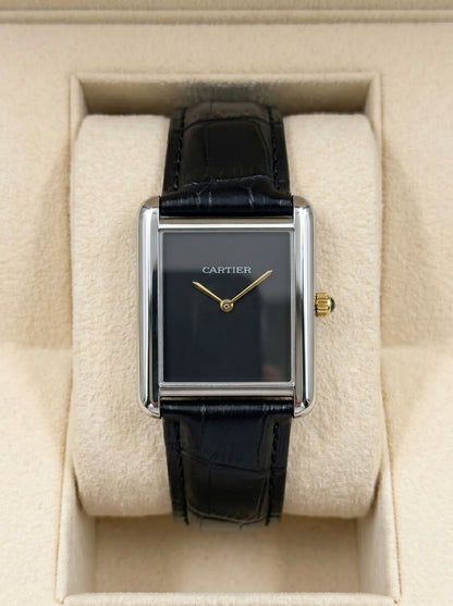 Cartear Tank – Black Leather Strap - Simple Black Dial