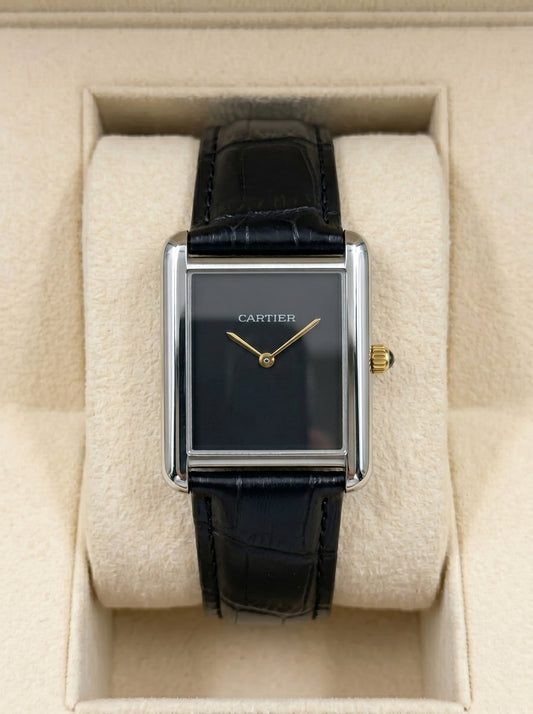 Cartear Tank – Black Leather Strap - Simple Black Dial