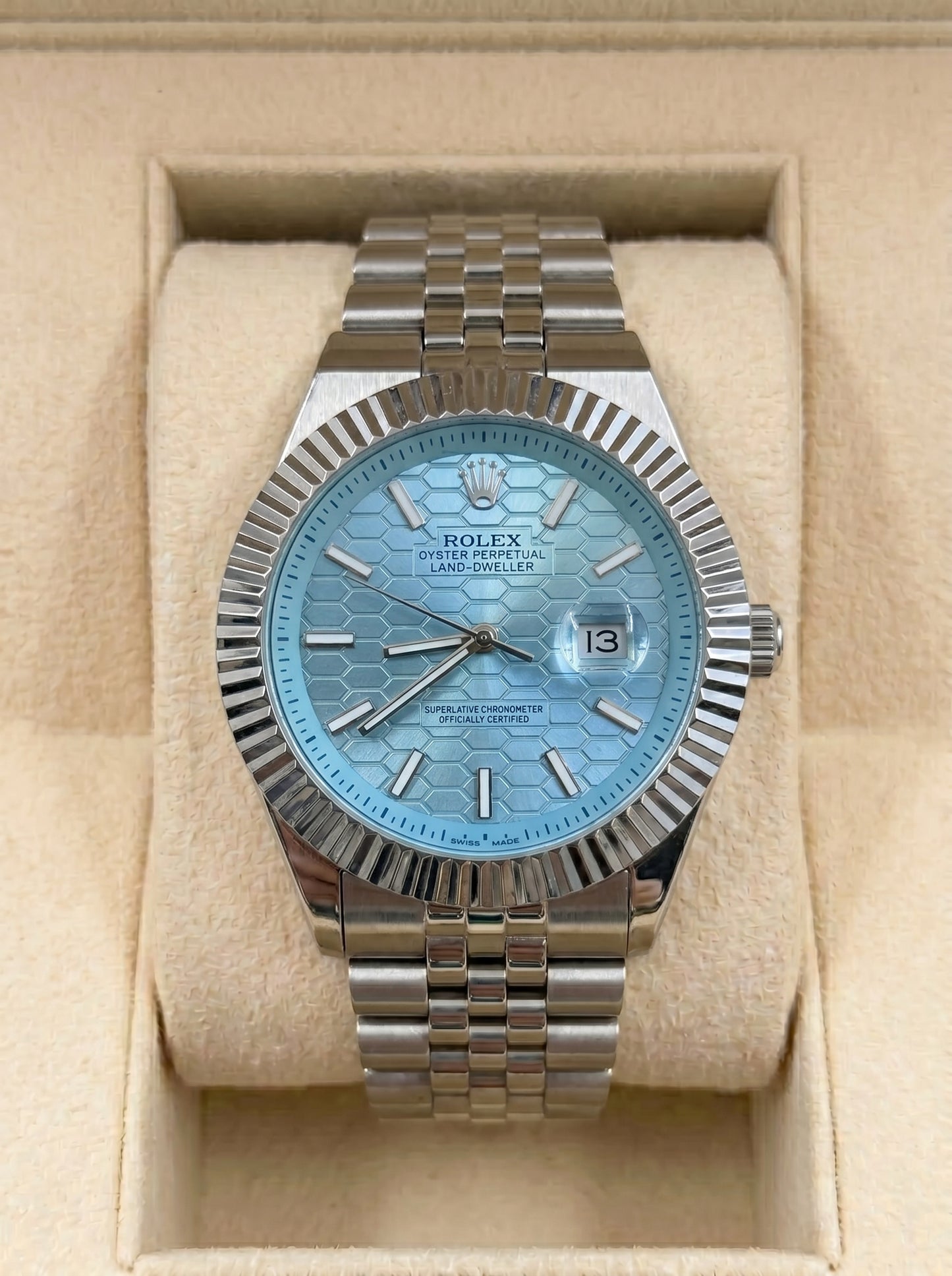 Rollie Land & Dweller Ice Blue Dial - Full Silver Steel