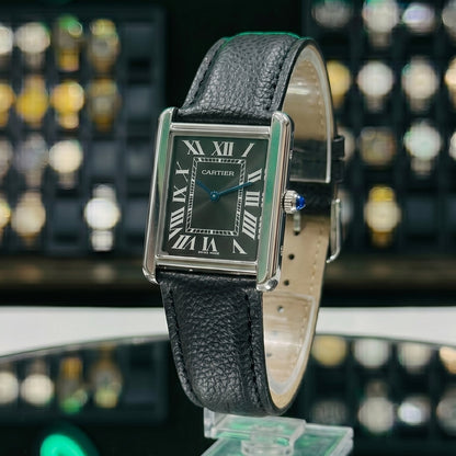 Cartear Tank – Black Leather Strap & Black Dial