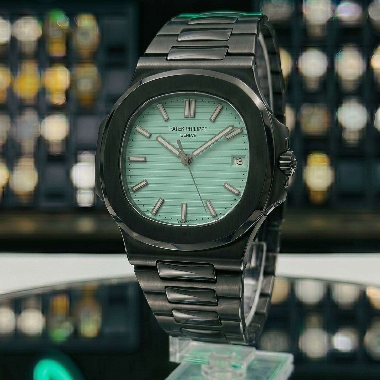 Patek Philippe – Mint Green Dial / Full Black Steel Chain