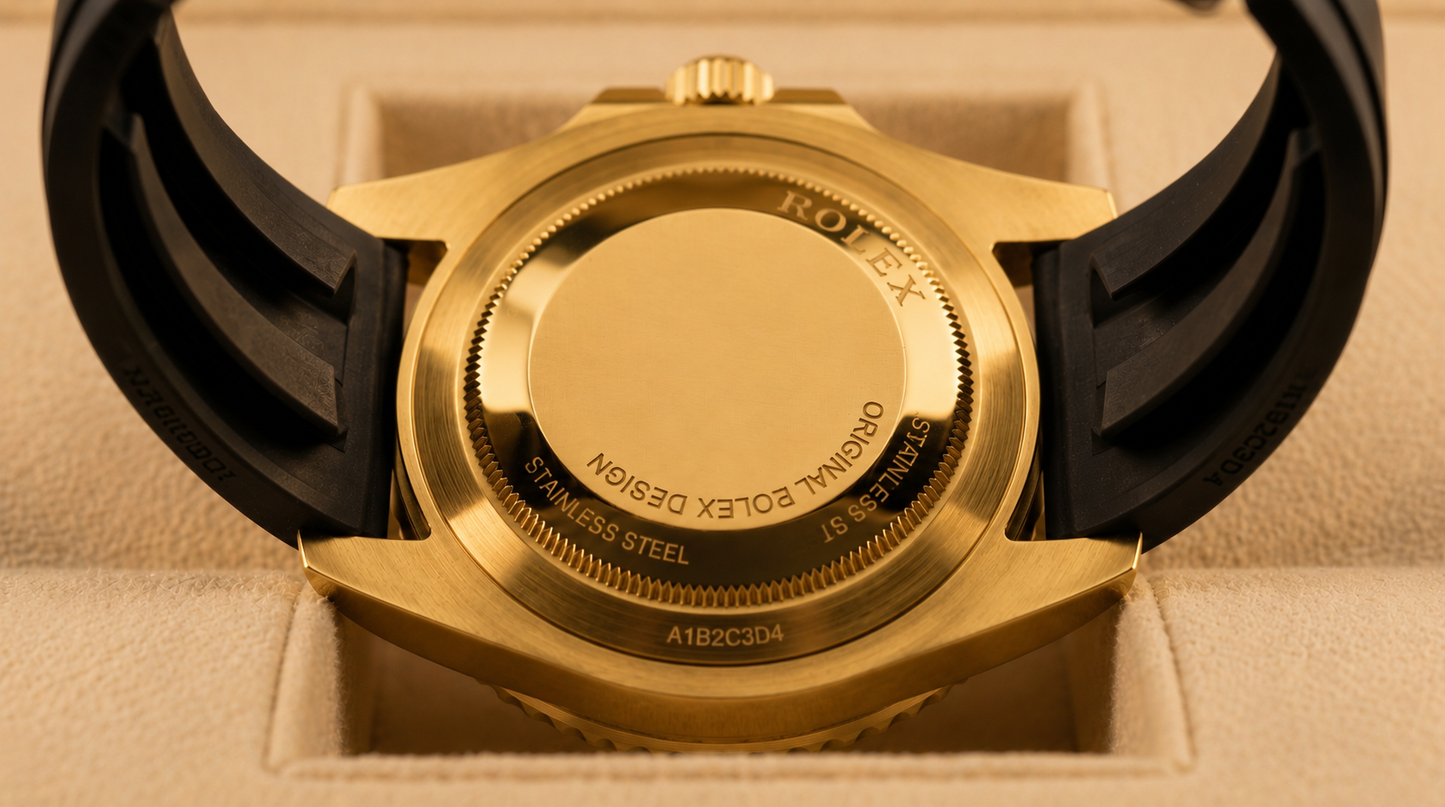 Rollie Submariner – Black Dial - Gold Case & Black Rubber Strap
