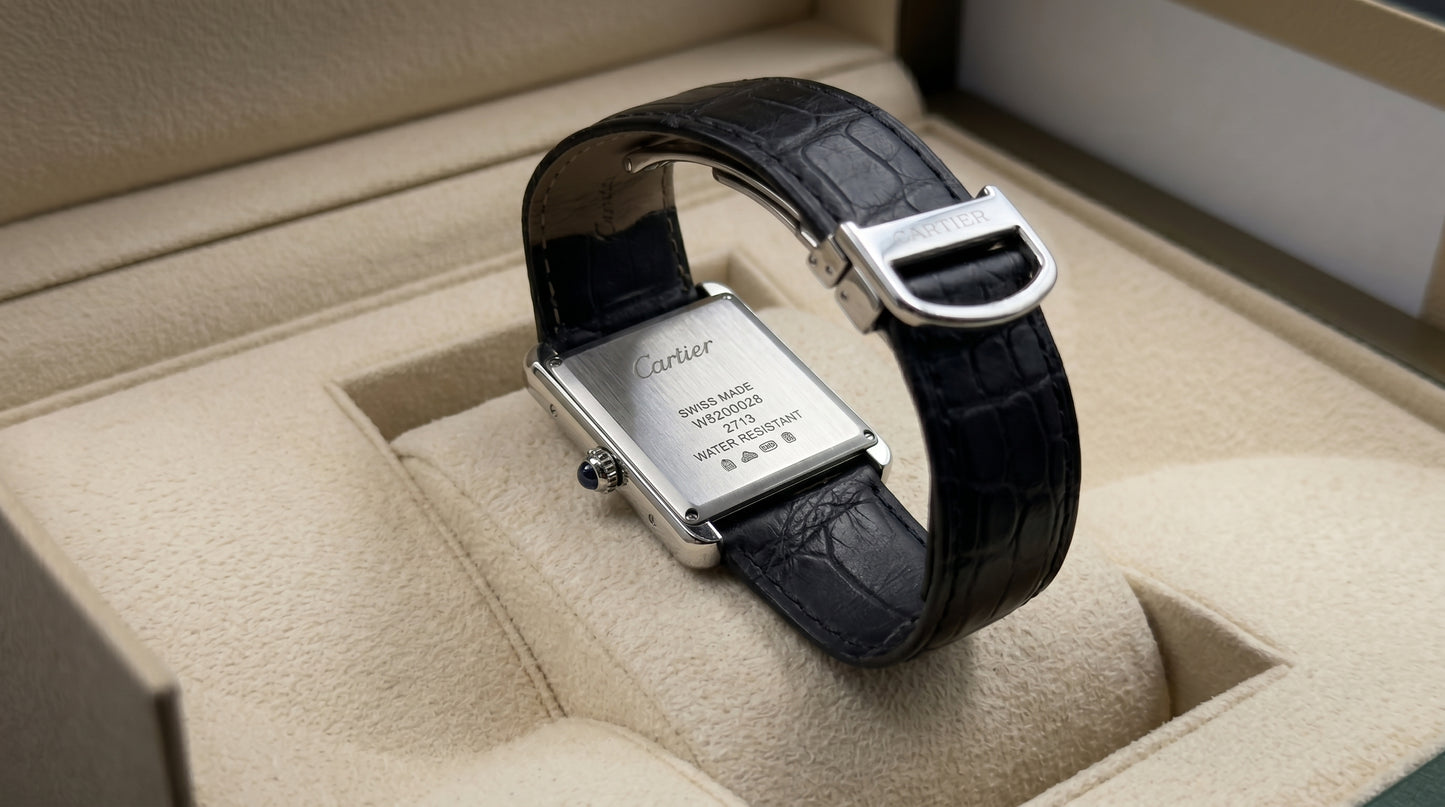 Cartear Tank – Black Leather Strap & White Dial