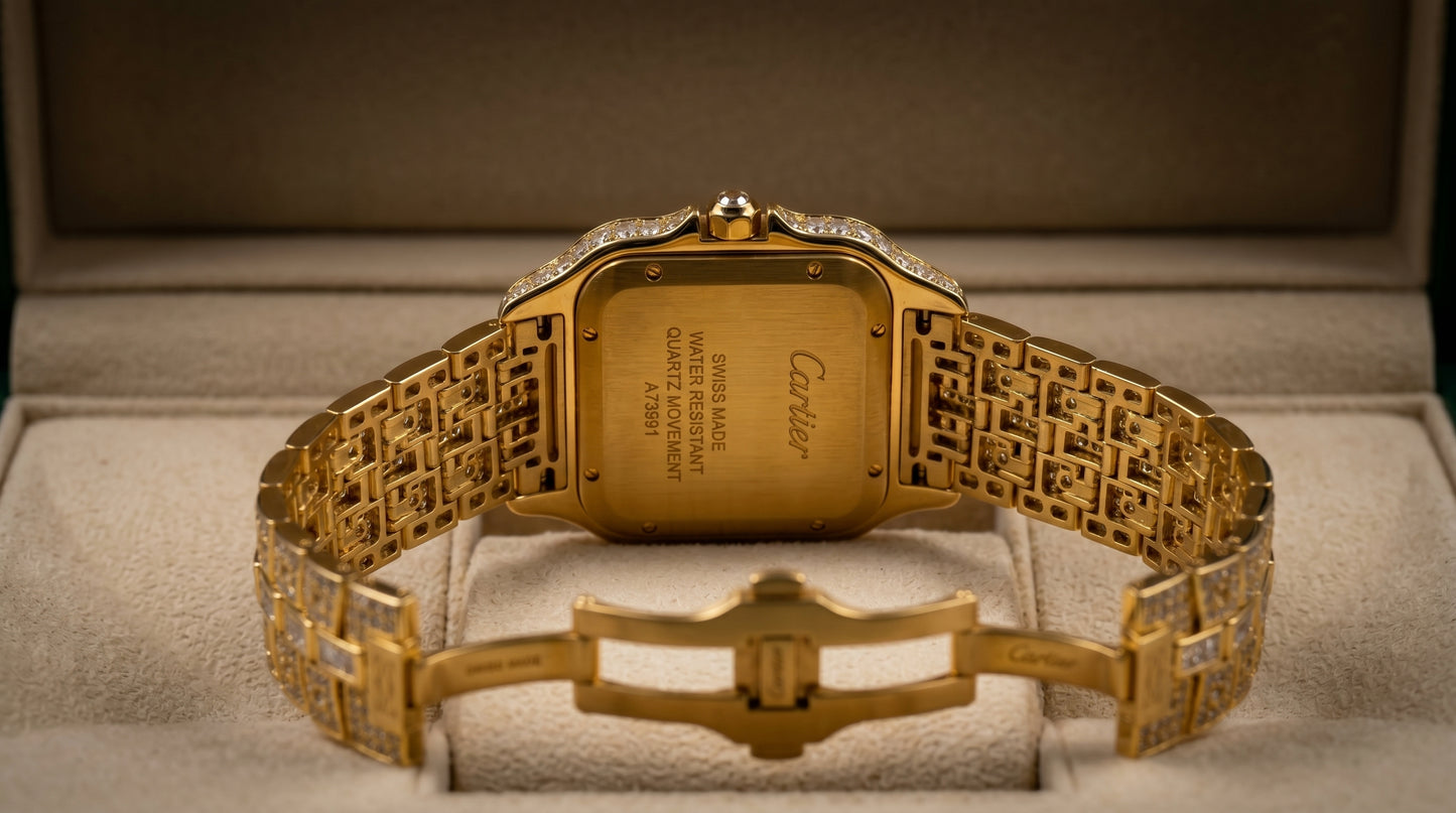Cartear Iced Stone Diamond - Gold Dial - Gold Chain