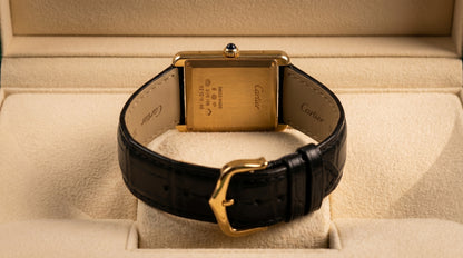 Cartear Tank – Black Leather Strap- Black Dial - Gold Case