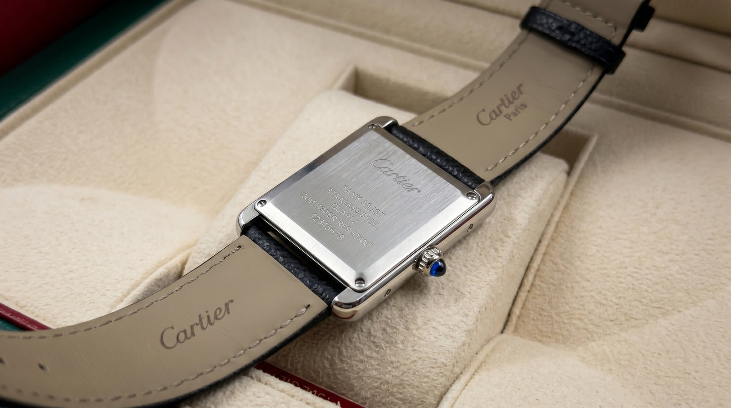Cartear Tank – Black Leather Strap & Black Dial