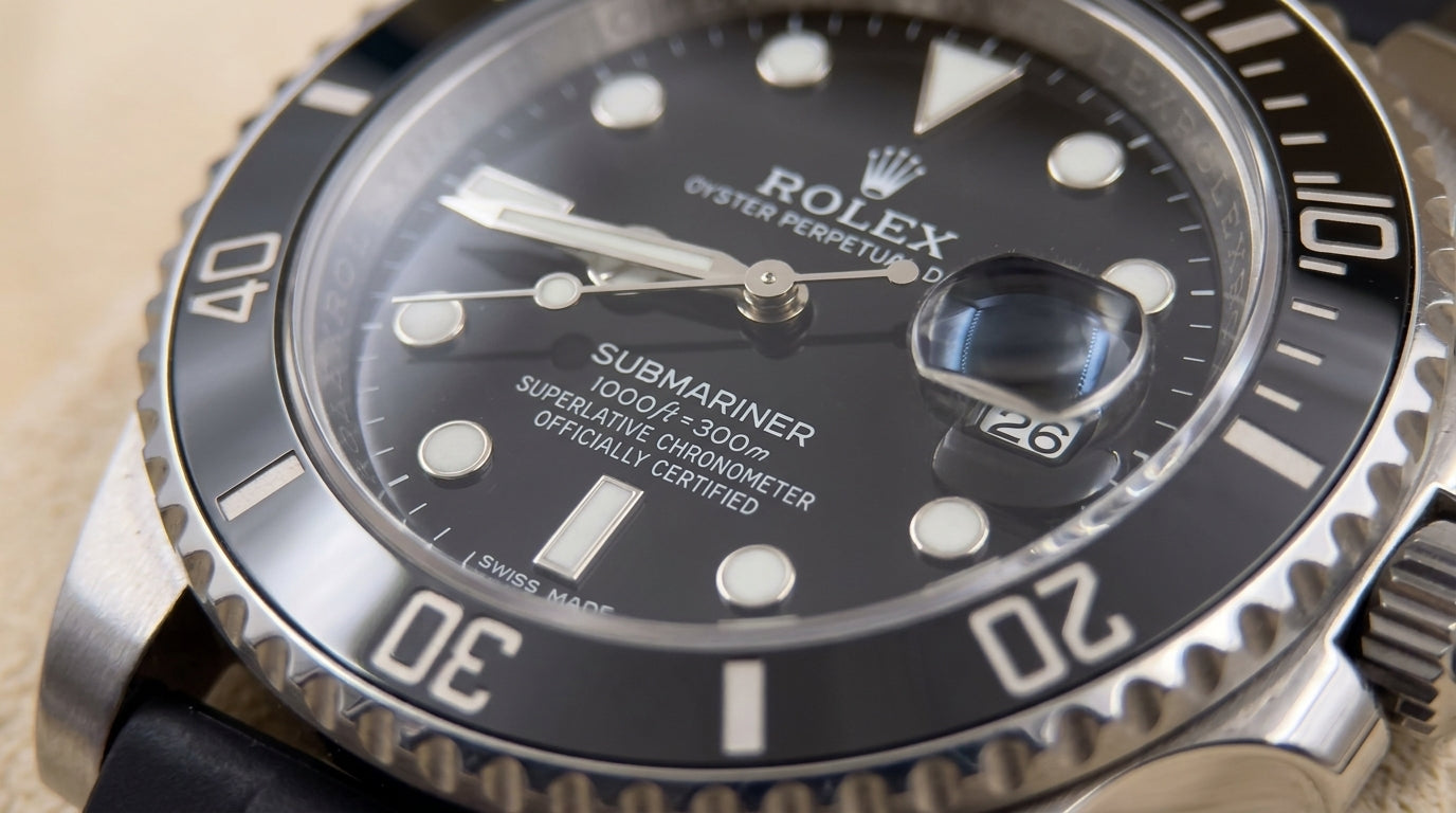 Rollie Submariner – Black Dial Shining - Silver Case & Black Rubber Strap