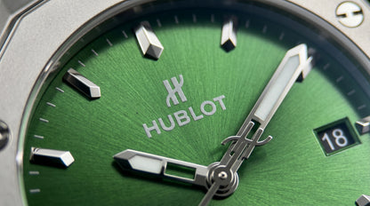 Hublot Diamond Cut– Green Dial / Silver Chain