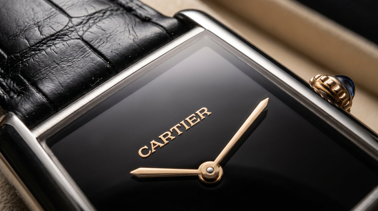 Cartear Tank – Black Leather Strap - Simple Black Dial