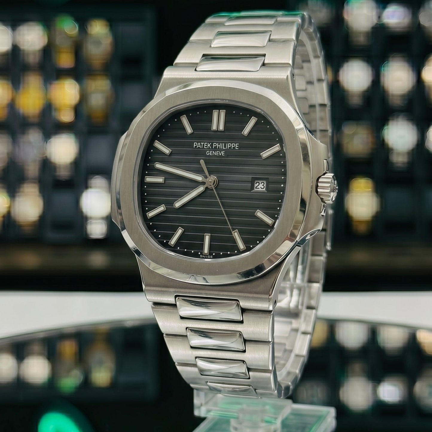 Patek Philippe – Black Dial / Silver Steel Chain