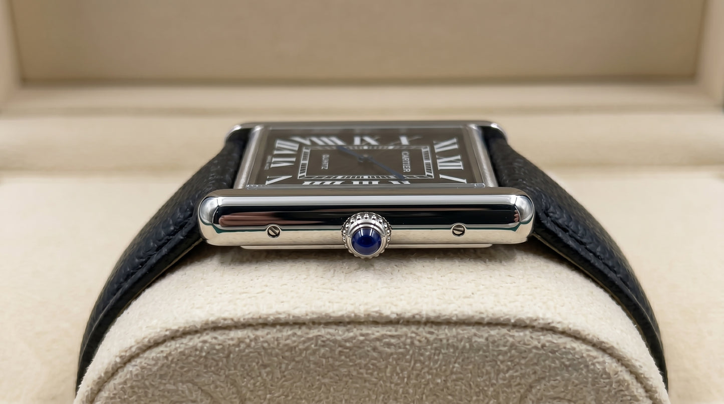 Cartear Tank – Black Leather Strap & Black Dial