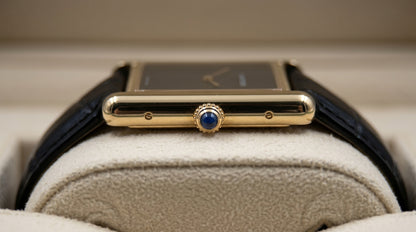 Cartear Tank – Black Leather Strap- Black Dial - Gold Case