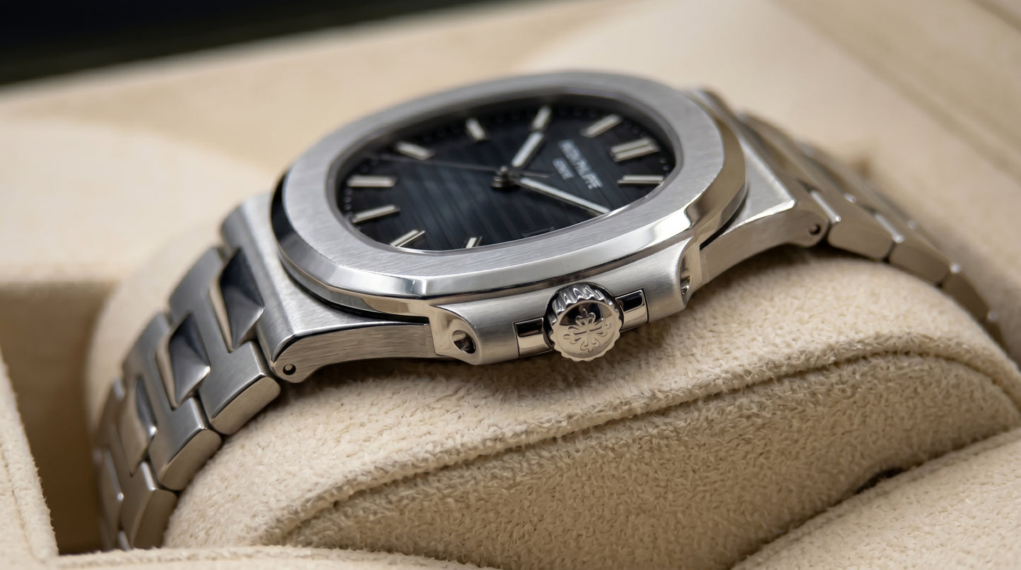 Patek Philippe – Black Dial / Silver Steel Chain