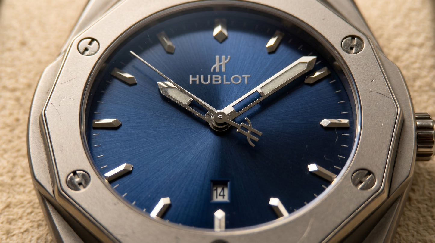 Hublot  Diamond Cut– Blue Dial / Silver Chain
