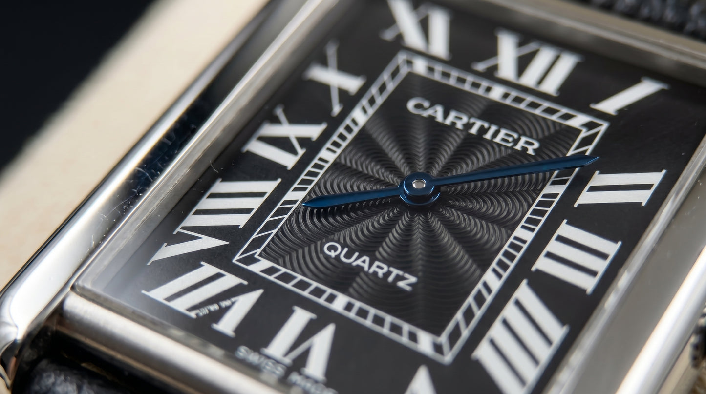 Cartear Tank – Black Leather Strap & Black Dial