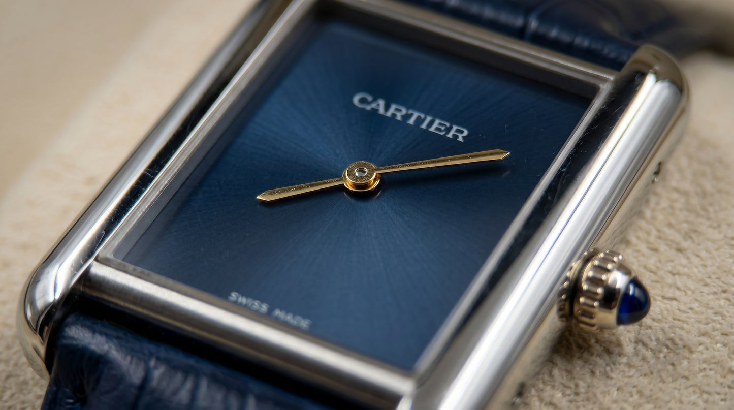Cartear Tank – Navy Blue Leather Strap & Dial