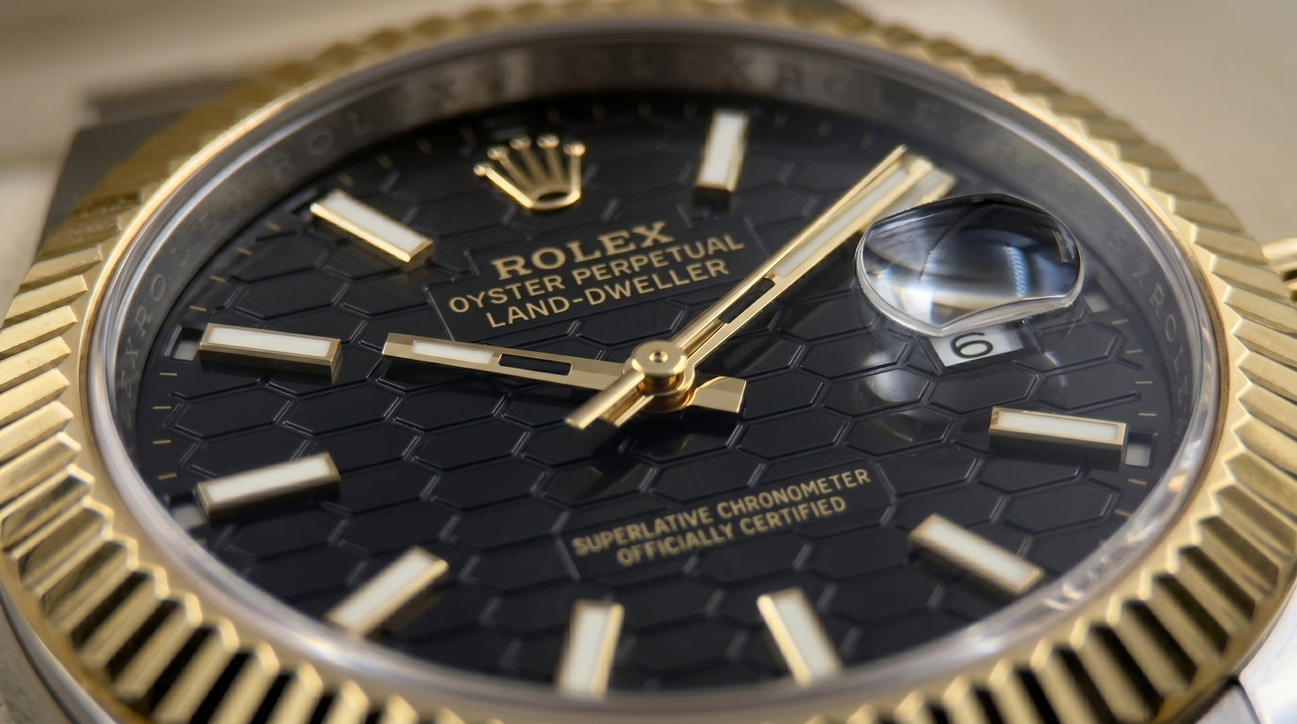 Rollie Land & Dweller Black Dial - Two Tone Gold & Silver
