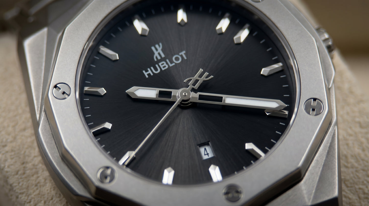 Hublot Diamond Cut - Black Dial / Silver Chain