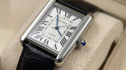 Cartear Tank – Black Leather Strap & White Dial
