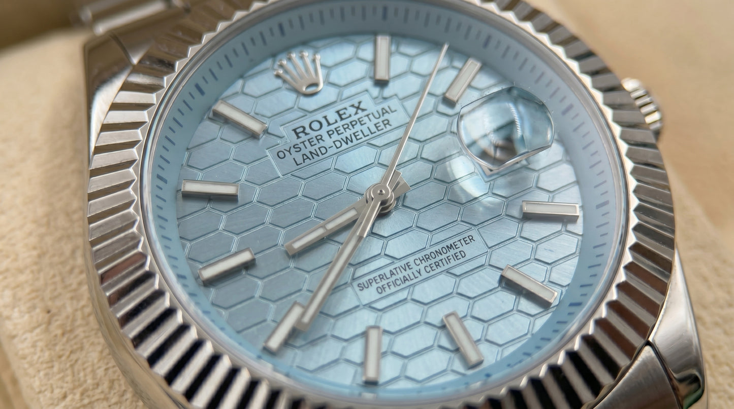 Rollie Land & Dweller Ice Blue Dial - Full Silver Steel