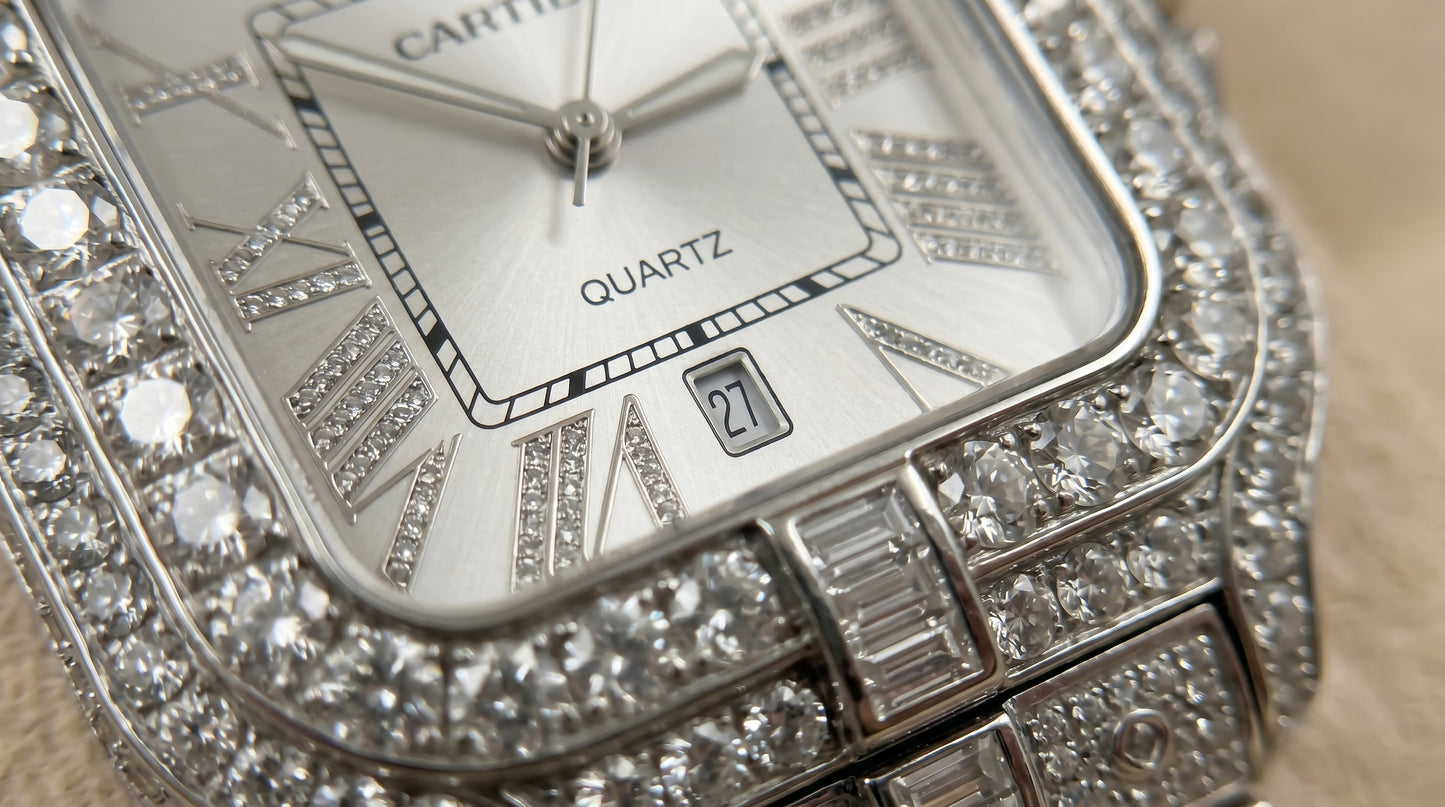 Cartear Iced Stone Diamond - White Dial
